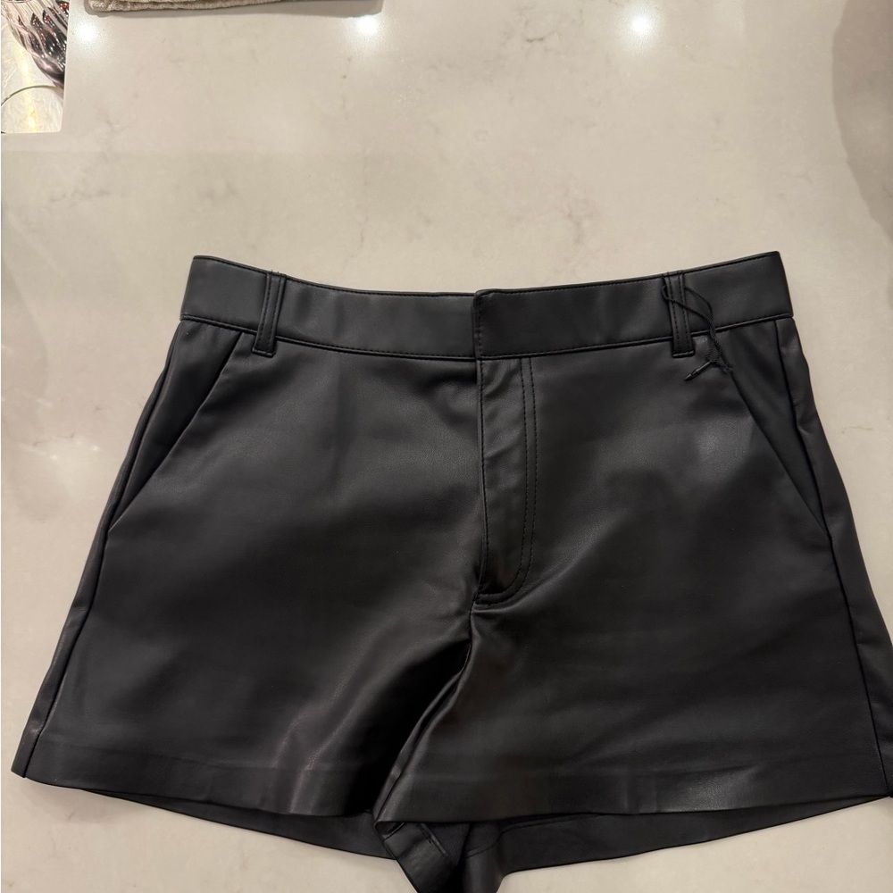 Zara High Waist Black Leather Shorts